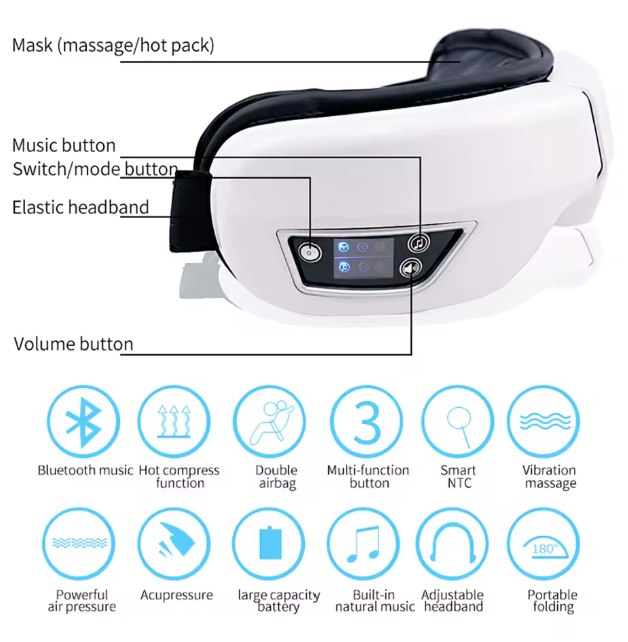 Masseur Oculaire Relax Pro | Air Pression | Chauffage & Vibration | Soulagement Fatigue et Migraines